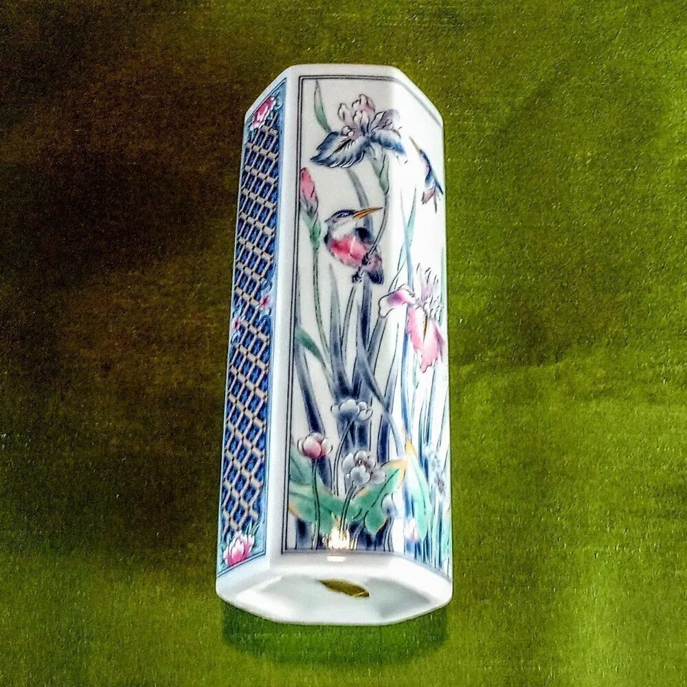 Vintage FTD Hexagonal White Floral Porcelain Vase